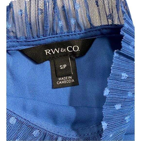 T-Shirt – Size Small RW&Co Mesh Sleeve Blue Top - Picture 2 of 2